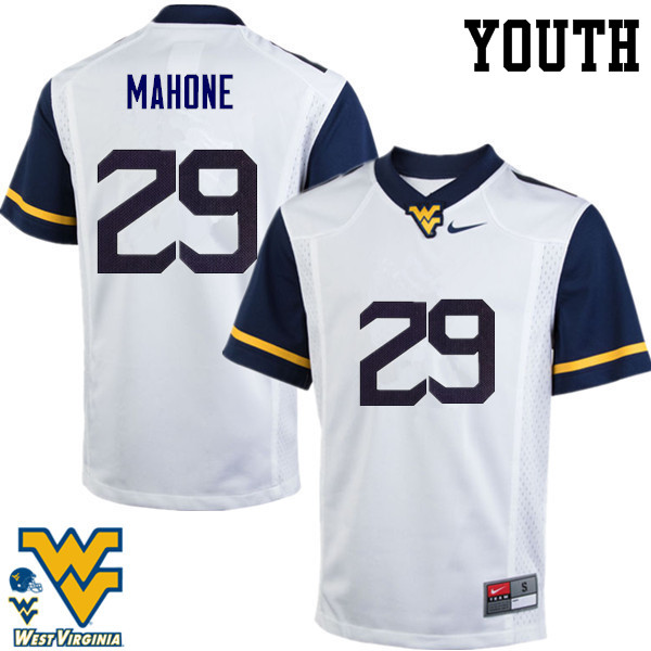 Youth #29 Sean Mahone West Virginia Mountaineers College Football Jerseys-White - Click Image to Close
